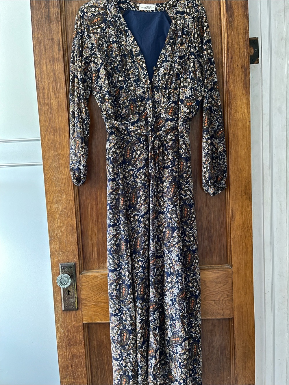 NATURAL LIFE Navy Paisley Maxi Dress with Rust and Cream Details